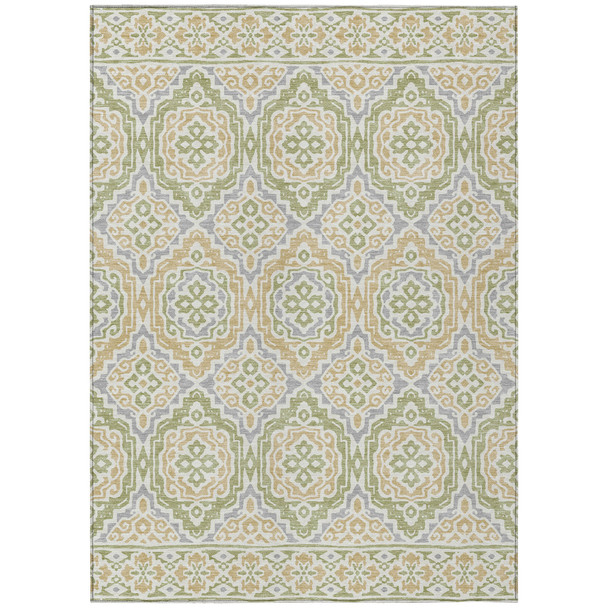 8' X 10' Green And Denim Blue Tribal Washable Indoor Outdoor Area Rug