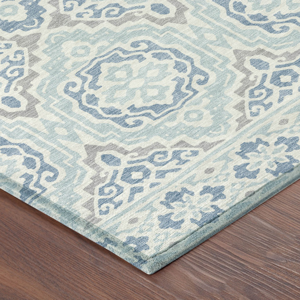 5' X 8' Sky Blue And Beige Tribal Washable Indoor Outdoor Area Rug