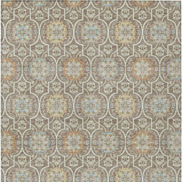 3' X 5' Taupe And Ivory Floral Medallion Washable Indoor Outdoor Area Rug