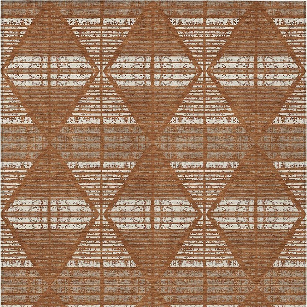 3' X 5' Orange And Beige Geometric Washable Indoor Outdoor Area Rug
