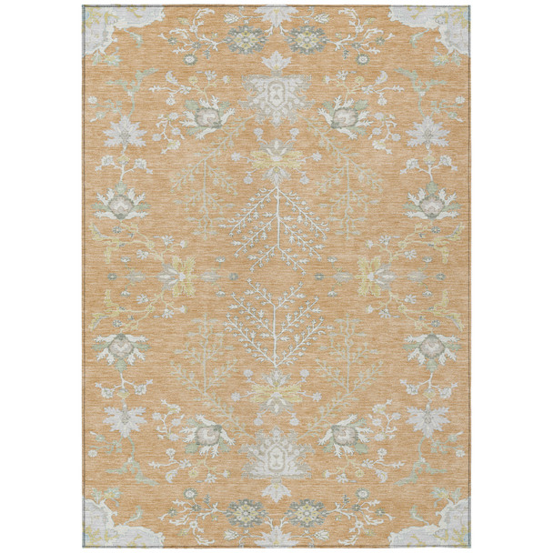 10' X 14' Peach And Ivory Oriental Washable Indoor Outdoor Area Rug