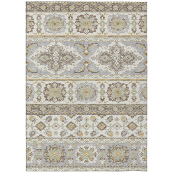 3' X 5' Ivory And Silver Tribal Washable Indoor Outdoor Area Rug