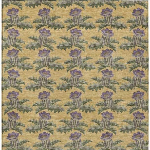 5' X 8' Gold And Khaki Floral Washable Indoor Outdoor Area Rug