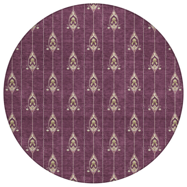 8' Eggplant And Graphite Round Geometric Washable Indoor Outdoor Area Rug