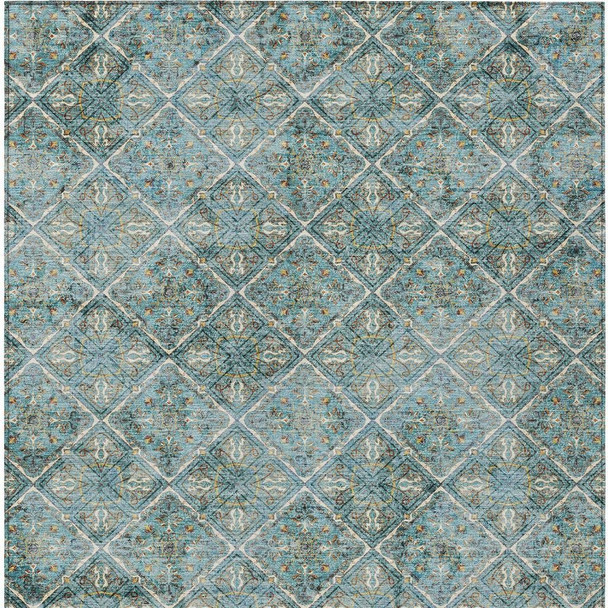 9' X 12' Teal Blue And Purple Geometric Washable Indoor Outdoor Area Rug