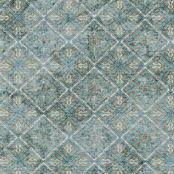 10' X 14' Teal Blue And Purple Geometric Washable Indoor Outdoor Area Rug
