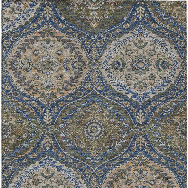 3' X 5' Navy Blue And Linen Ogee Washable Indoor Outdoor Area Rug
