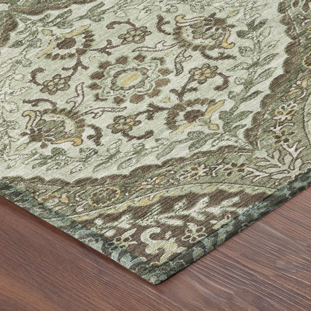 8' X 10' Olive Green And Blue Ogee Washable Indoor Outdoor Area Rug
