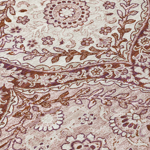 5' X 8' Pink And Green Ogee Washable Indoor Outdoor Area Rug