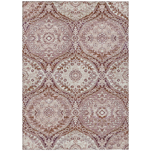 9' X 12' Pink And Green Ogee Washable Indoor Outdoor Area Rug