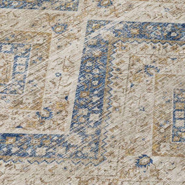8' X 10' Beige And Teal Blue Tribal Washable Indoor Outdoor Area Rug