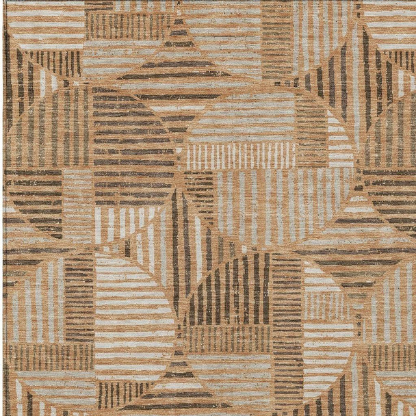 3' X 5' Copper And Khaki Geometric Washable Indoor Outdoor Area Rug
