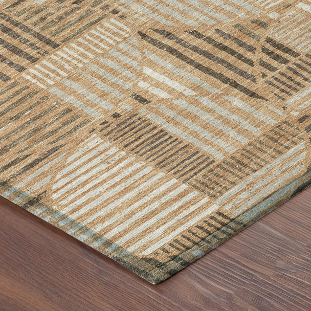 9' X 12' Copper And Khaki Geometric Washable Indoor Outdoor Area Rug