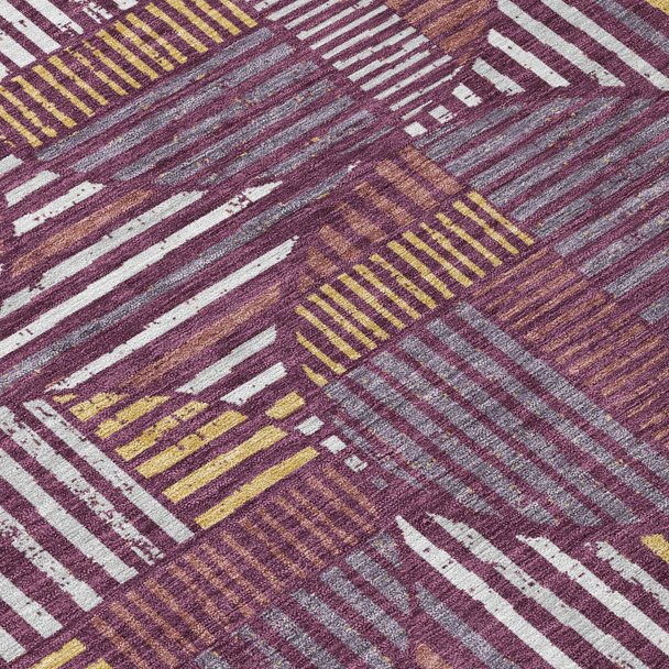 8' Eggplant And Brown Round Geometric Washable Indoor Outdoor Area Rug