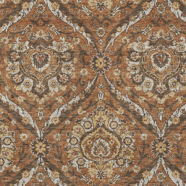 9' X 12' Orange And Green Floral Washable Indoor Outdoor Area Rug