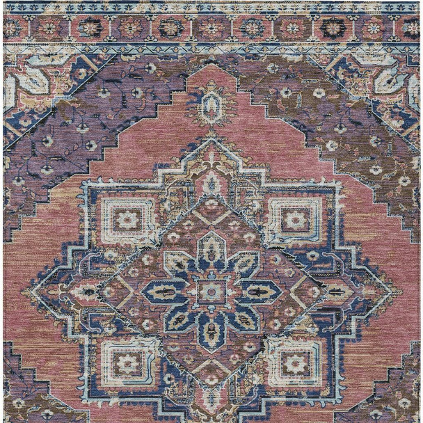 9' X 12' Merlot And Gold Oriental Washable Indoor Outdoor Area Rug