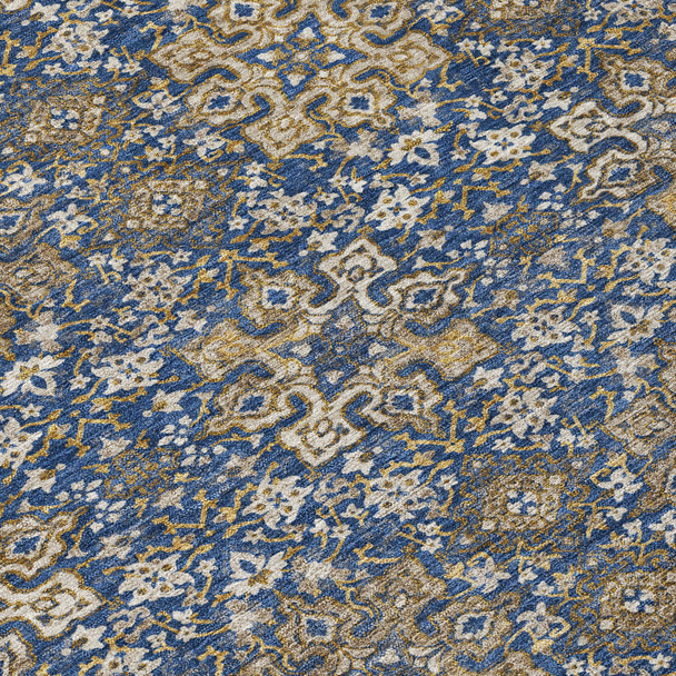 9' X 12' Navy Blue And Silver Oriental Washable Indoor Outdoor Area Rug