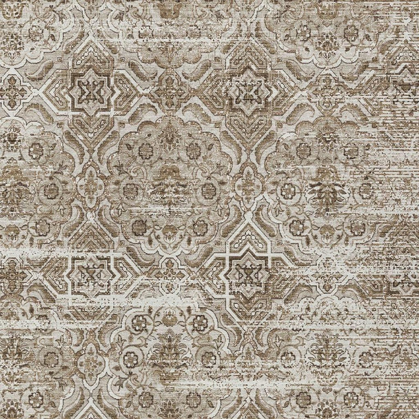 3' X 5' Beige And Brown Floral Washable Indoor Outdoor Area Rug