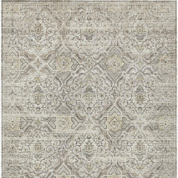 5' X 8' Ivory And Linen Floral Washable Indoor Outdoor Area Rug