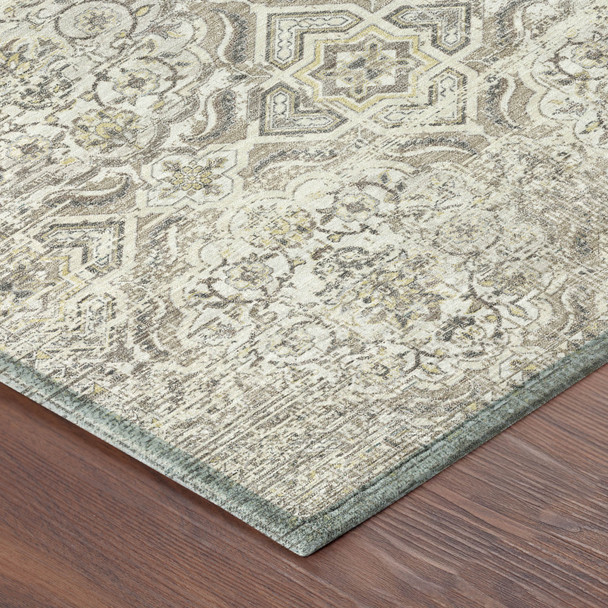 9' X 12' Ivory And Linen Floral Washable Indoor Outdoor Area Rug