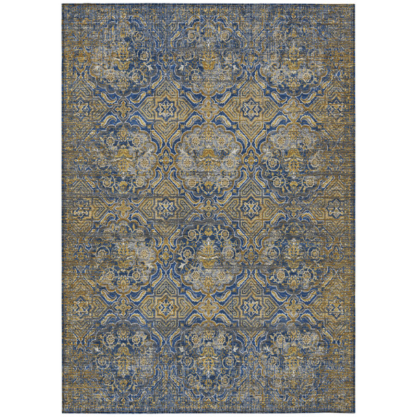 8' X 10' Navy Blue And Blue Floral Washable Indoor Outdoor Area Rug