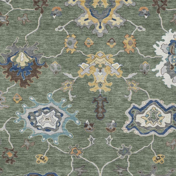 3' X 5' Green And Blue Oriental Washable Indoor Outdoor Area Rug