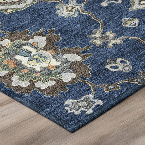 9' X 12' Navy Blue And Blue Oriental Washable Indoor Outdoor Area Rug