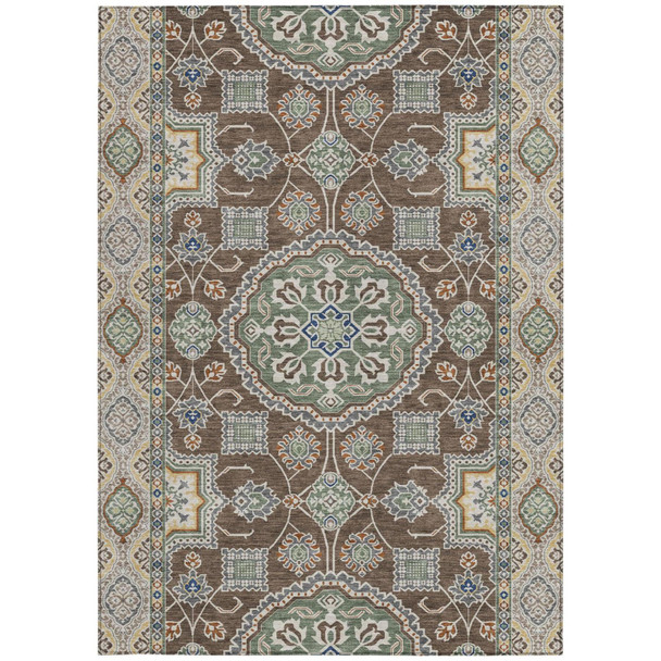8' X 10' Chocolate And Brown Floral Medallion Washable Indoor Outdoor Area Rug