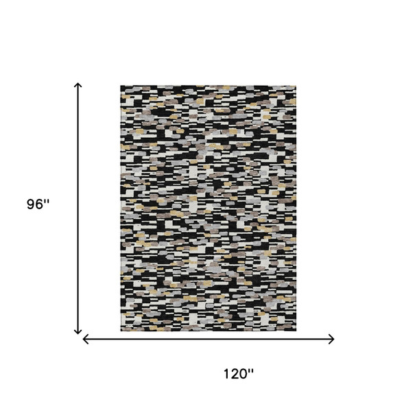 8' X 10' Black And Graphite Geometric Washable Indoor Outdoor Area Rug