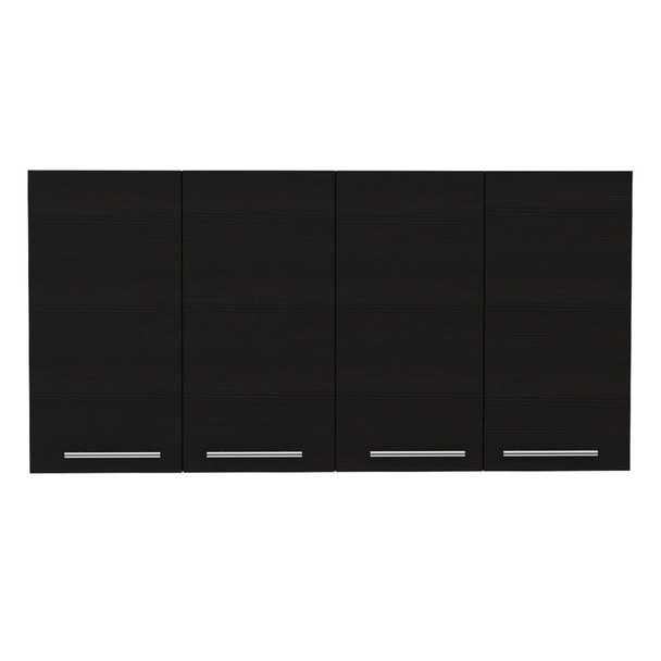 47" Black Wood Wall Mounted Accent Cabinet With Four Doors