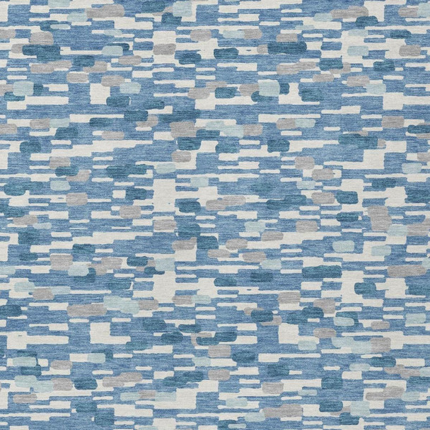 5' X 8' Denim Blue And Blue Geometric Washable Indoor Outdoor Area Rug