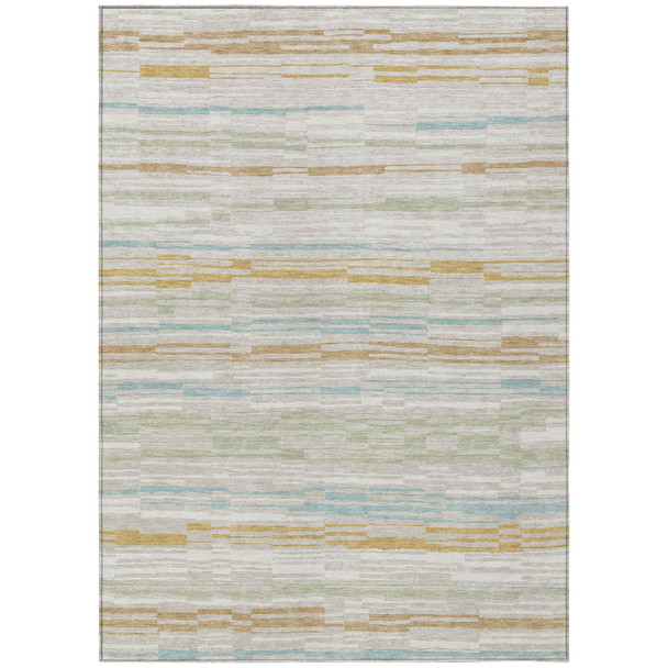 5' X 8' Linen And Ivory Striped Washable Indoor Outdoor Area Rug
