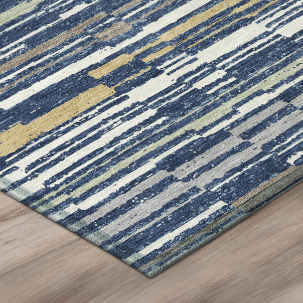 8' Navy Blue And Blue Round Striped Washable Indoor Outdoor Area Rug