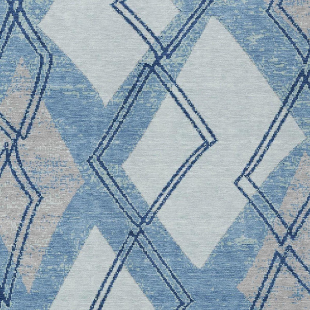 9' X 12' Sky Blue And Blue Geometric Washable Indoor Outdoor Area Rug