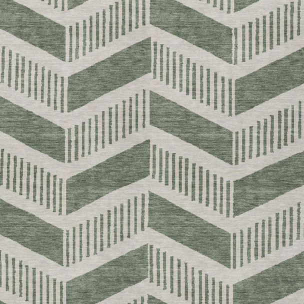 5' X 8' Green And Ivory Geometric Washable Indoor Outdoor Area Rug