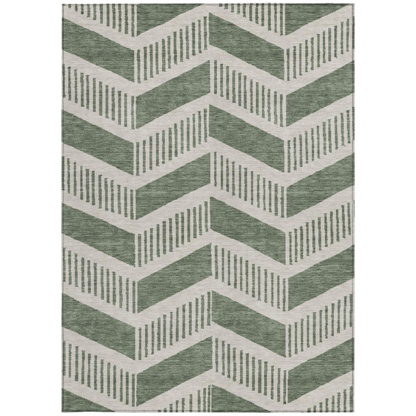 8' X 10' Green And Ivory Geometric Washable Indoor Outdoor Area Rug
