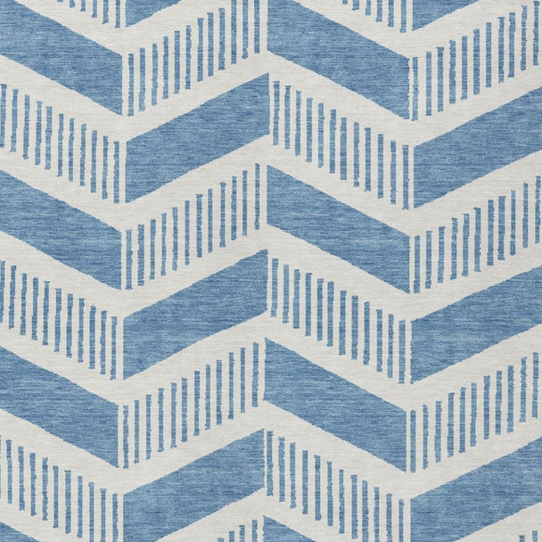 5' X 8' Denim Blue And Blue Geometric Washable Indoor Outdoor Area Rug