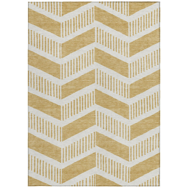 9' X 12' Gold And Linen Geometric Washable Indoor Outdoor Area Rug