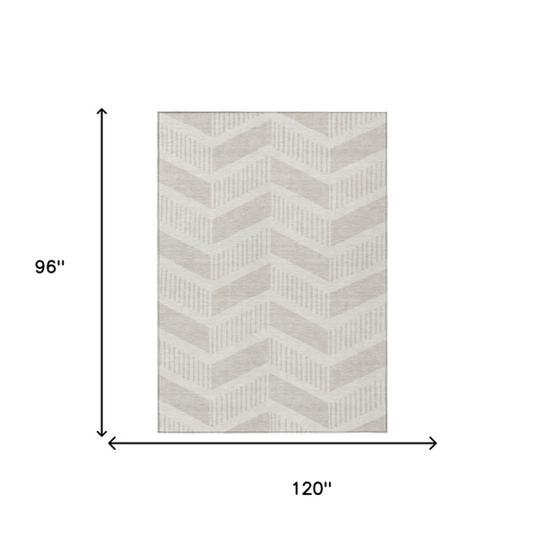 8' X 10' Ivory And Linen Geometric Washable Indoor Outdoor Area Rug