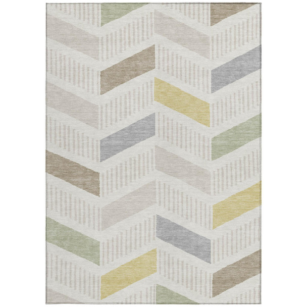 8' X 10' Ivory And Beige Geometric Washable Indoor Outdoor Area Rug