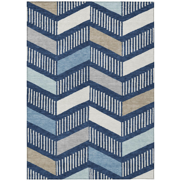 10' X 14' Navy Blue And Blue Geometric Washable Indoor Outdoor Area Rug