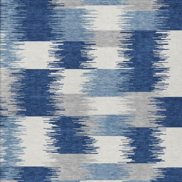 9' X 12' Blue And Ivory Geometric Washable Indoor Outdoor Area Rug