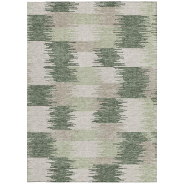 10' X 14' Green And Ivory Geometric Washable Indoor Outdoor Area Rug