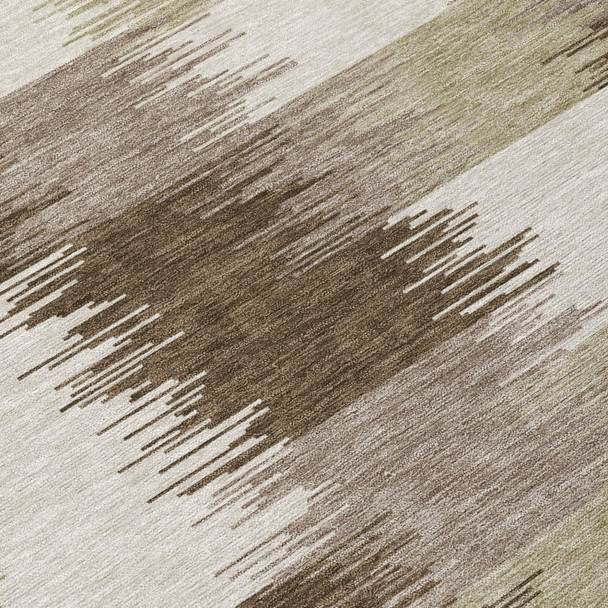 10' X 14' Chocolate And Brown Geometric Washable Indoor Outdoor Area Rug