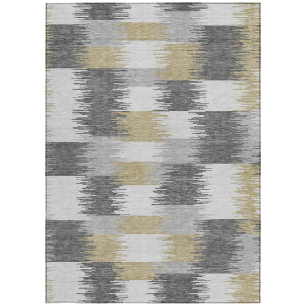 9' X 12' Gray And Silver Geometric Washable Indoor Outdoor Area Rug