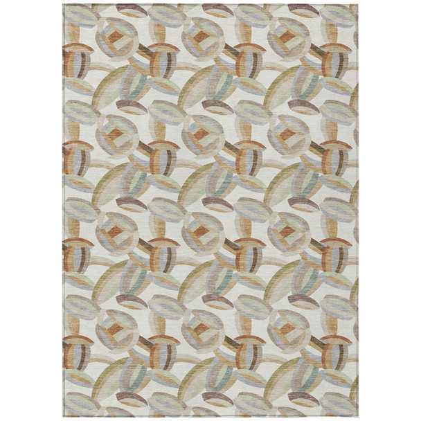 8' X 10' Ivory And Green Abstract Washable Indoor Outdoor Area Rug