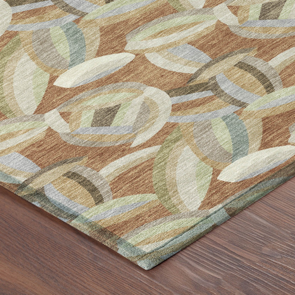 3' X 5' Orange And Brown Abstract Washable Indoor Outdoor Area Rug