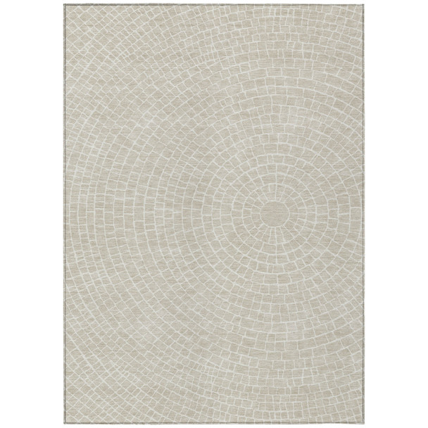 3' X 5' Beige And Ivory Geometric Washable Indoor Outdoor Area Rug