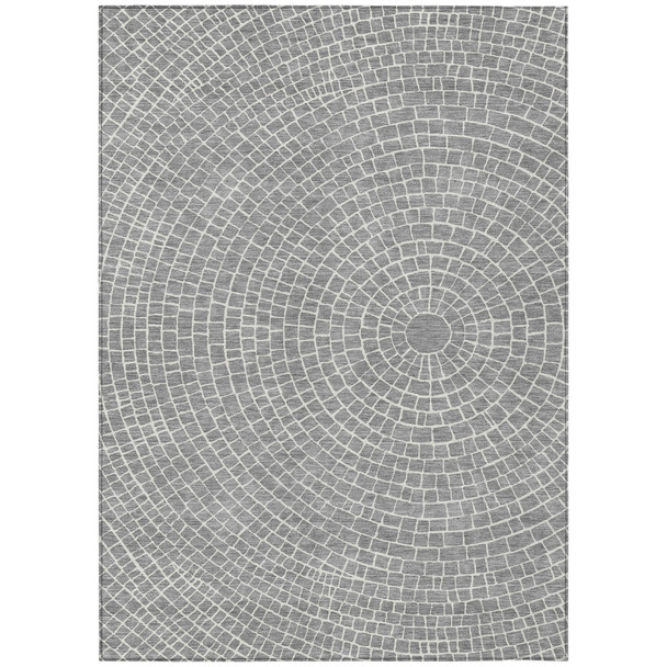 8' X 10' Gray And Ivory Geometric Washable Indoor Outdoor Area Rug