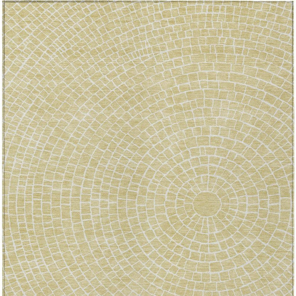 3' X 5' Wheat And Ivory Geometric Washable Indoor Outdoor Area Rug